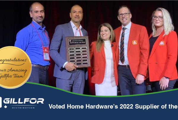 The Gillfor Distribution Team receive Supplier of the Year Award from Home Hardware.